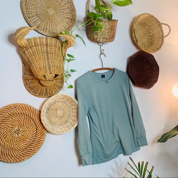 vtg vsco 90s sage green waffle weave long sleeve - Picture 6 of 6